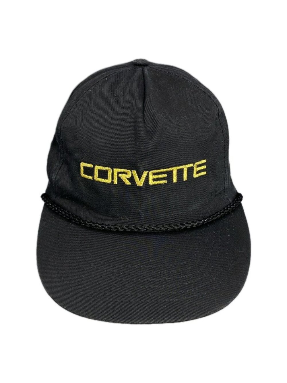 Vtg Corvette Baseball Hat Mens One Size Black 100% Cotton Braided Rope Snapback
